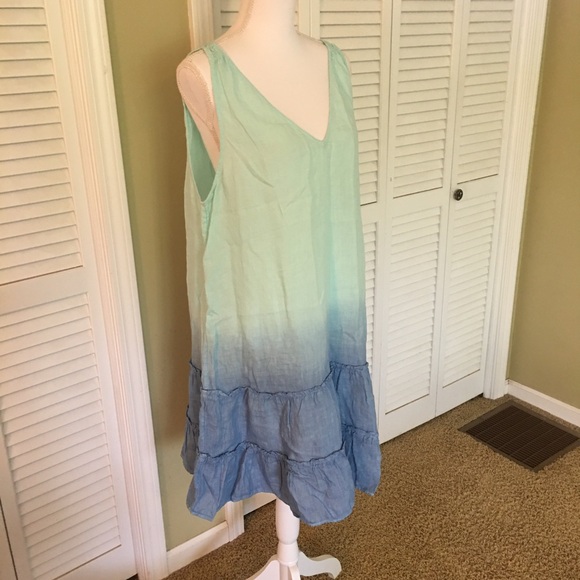Vineyard Vines Ombre Chambray Blue and Light Green Linen Sleeveless Dress - Picture 5 of 11
